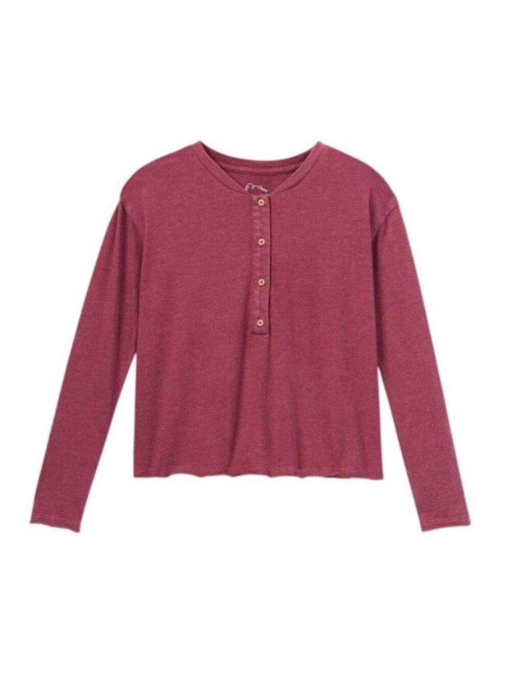 Girls Boxy Henley Long Sleeve T-Shirt S 6/6X Burgandy